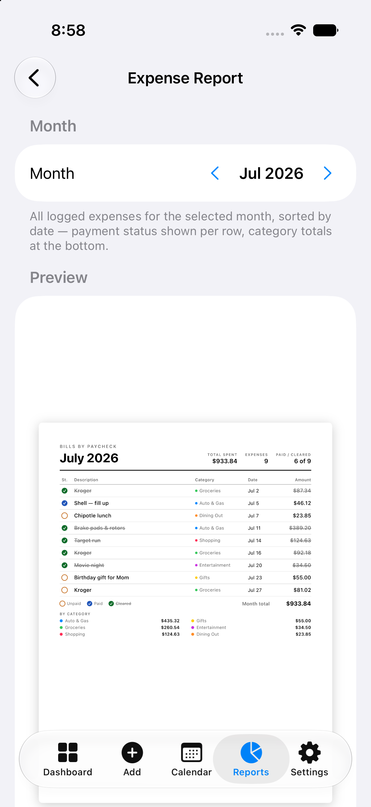 Expense report
